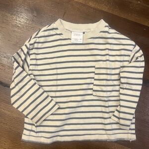 Zara Kids Grey and Cream Striped Long Sleeve Tee